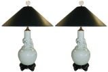 Pair Celadon Dragon Lamps