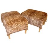 PAIR of Faux Leopard Fur Ottomans