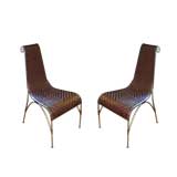 PAIR of Woven Leather 
Metal Chairs