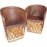 PAIR of Pigskin and Palm Wood Chairs