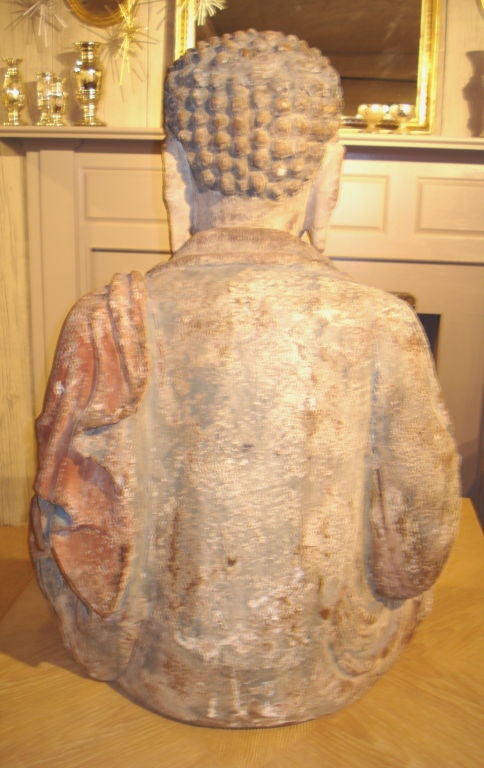 Carved and Painted 19th Century Buddha