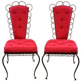 Pair of French Black Lacquer Iron Chairs