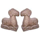 Pair of Hand Carved Stone Rams