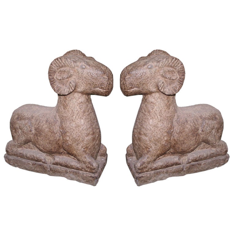 Pair of Hand Carved Stone Rams