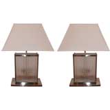 Pair of 1970's Italian Chrome and Acrylic Table Lamps