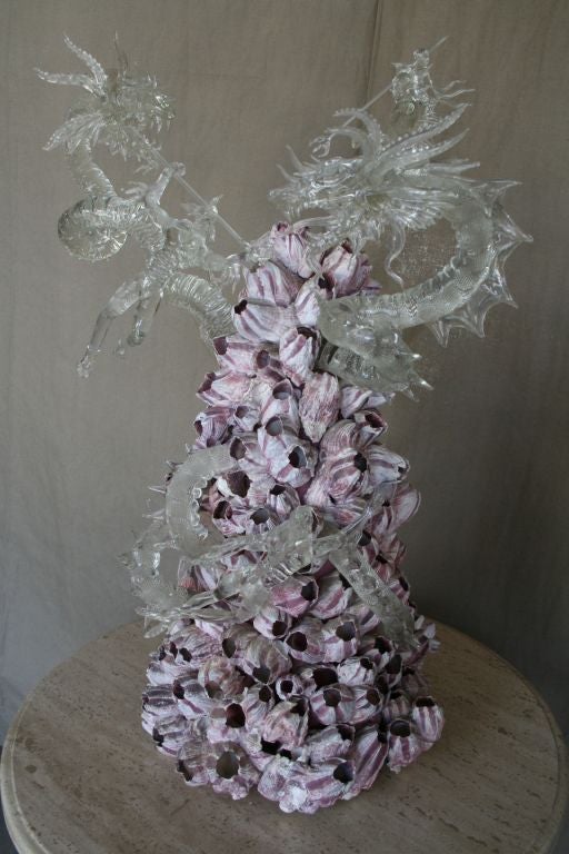 Beautiful barnacle and hand-blown glass sculpture custom made by Robert Hooper for the 