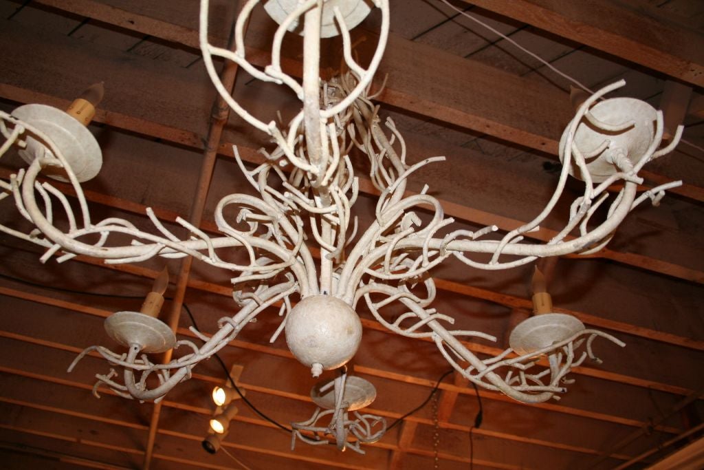 70's Iron White Twig Chandelier 1