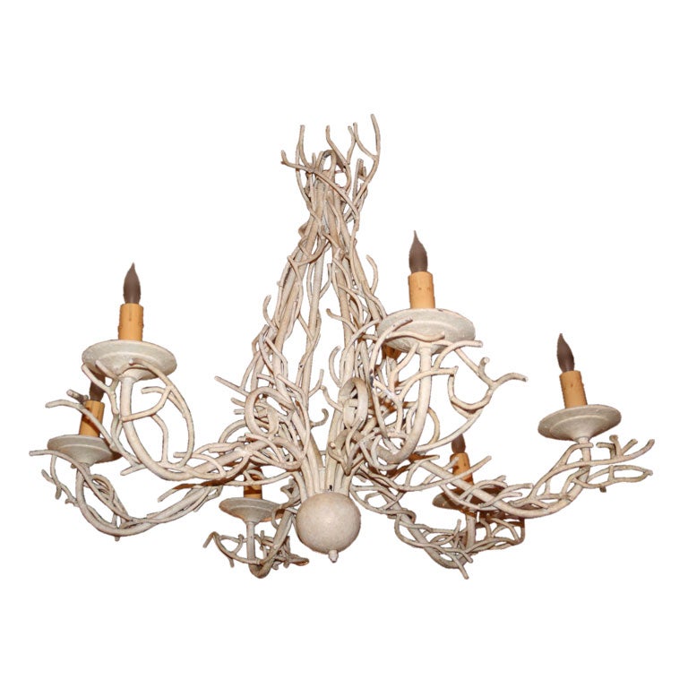 70's Iron White Twig Chandelier