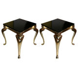 Pair of Brass Tables with Glass Tops