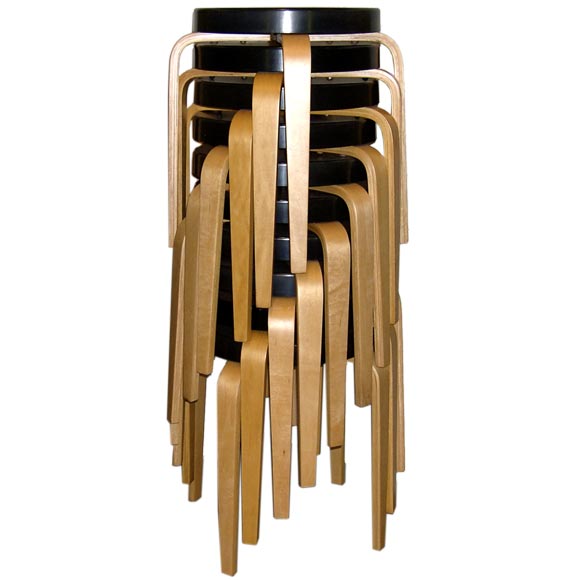 Black Bakelite and Bent Birch Plywood Stools by Thonet