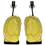 Vintage Pair of Ceramic Moderne Horse Head Lamp Bases
