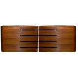 Pair of Streamline Walnut Art Deco Dressers by Modernage