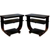 Pair of Streamline Art Deco Tables in Cherry and Black Lacquer
