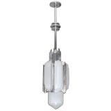 Large Art Deco Glass and Aluminum Pendant Chandelier