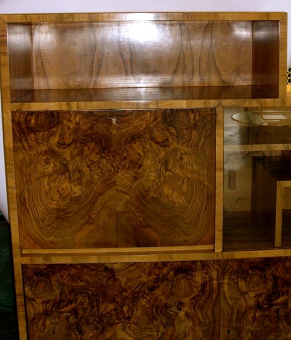 Skyscraper Art Deco Burl Walnut Bookcase/ Secretary Cabinet