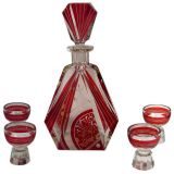 Art Deco Geometric Bohemian Crystal Decanter and Glass Set