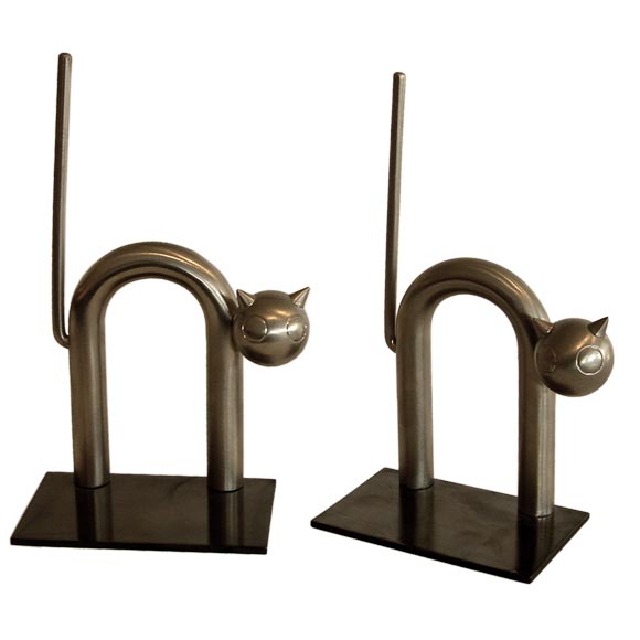 Rare Art Deco Cat Bookends by Walter Von Nessen for Chase Mfg.