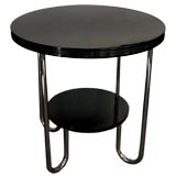 Large Streamline Black Lacquer and Chrome Round Table