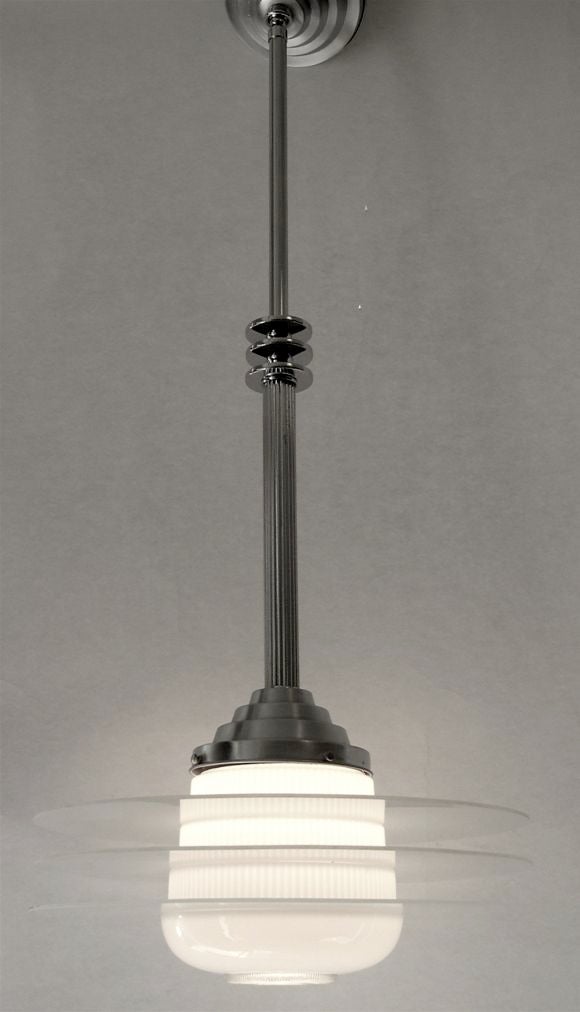 Nickel Streamline Art Deco Chandelier with 3 Tiered Saturn Rings For Sale