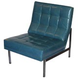 Pair of Florence Knoll Parallel Bar Chairs in Cerulean  Leather