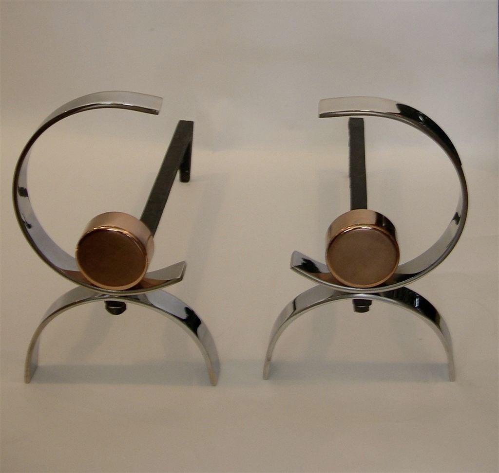 20th Century Great Streamline Art Deco Fireplace Andirons