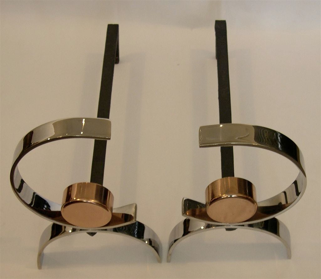 American Great Streamline Art Deco Fireplace Andirons