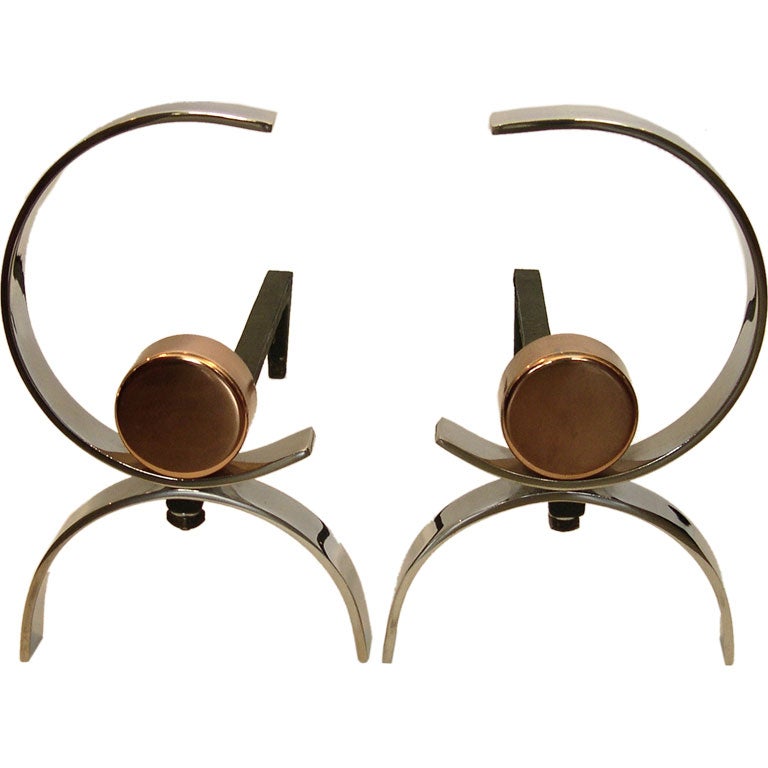 Great Streamline Art Deco Fireplace Andirons