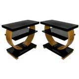 Pair of Art Deco Side Tables in Maple and Black Lacquer