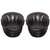 Glamorous Pair of Art Deco Swivel Chairs in Leather