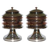 Pair of Streamline Art Deco Multi Tiered Ambient Lamps