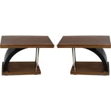 Pair of Elegant Art Deco Zebrawood and Black Lacquer Side Tables