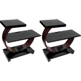 Pair of Geometrc Art Deco Tables in Cherry and Black Lacquer