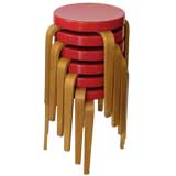 Rare Red Bakelite & Birch Stacking Stools/Tables by Thonet