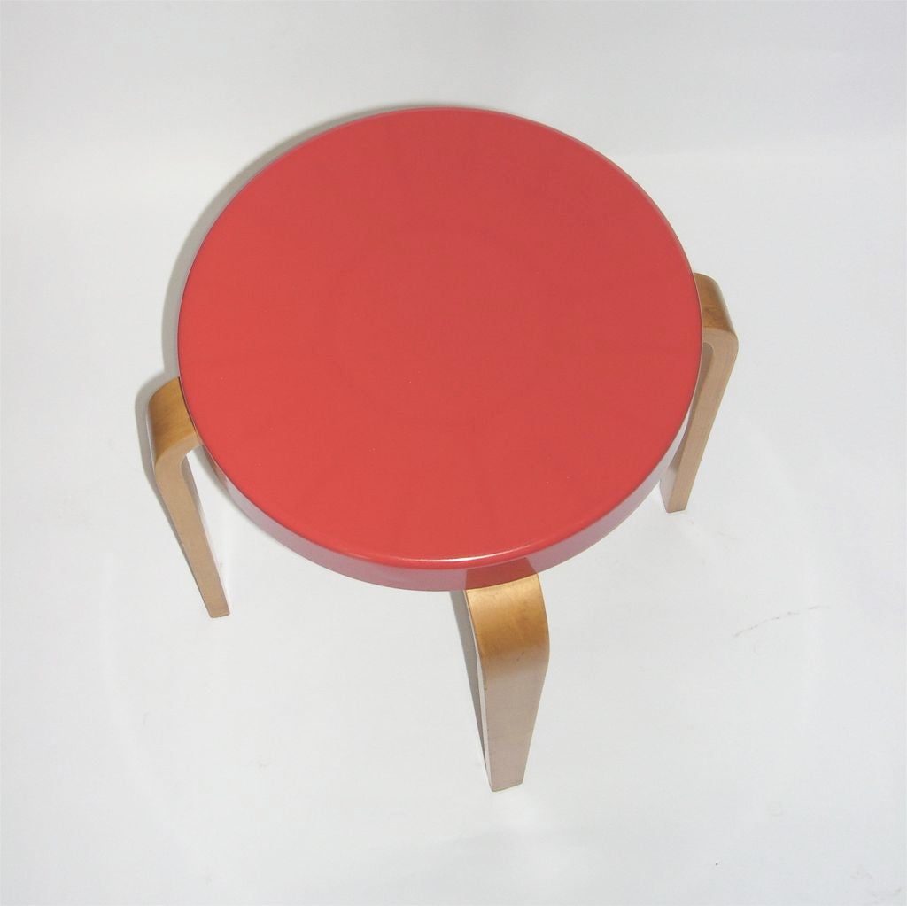 Rare Red Bakelite & Birch Stacking Stools/Tables by Thonet 1