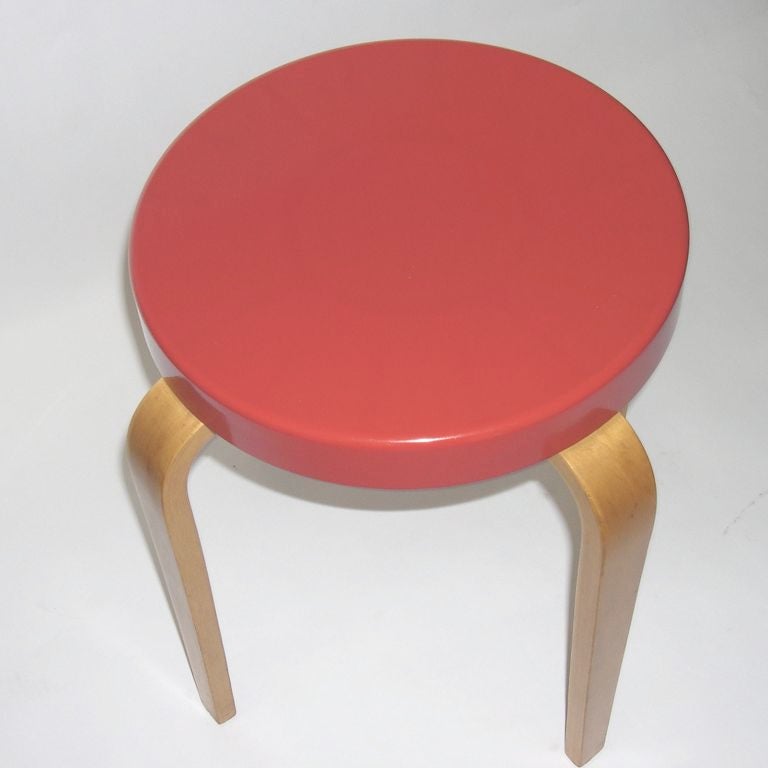 Rare Red Bakelite & Birch Stacking Stools/Tables by Thonet 2