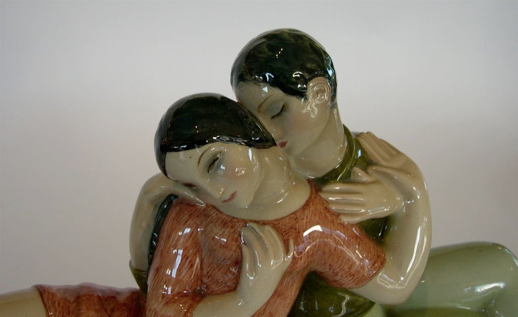 Rara scultura in ceramica Art Deco Lenci del 1930 di Giovanni Grande