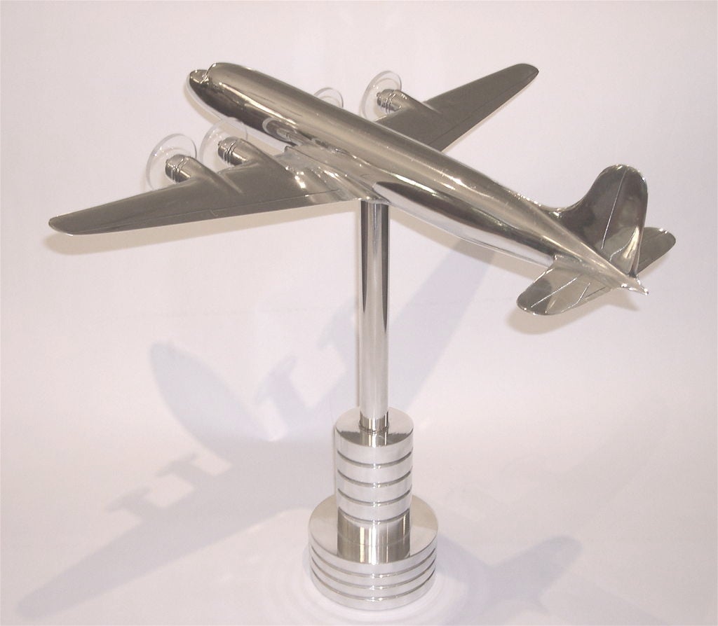 Lucite Large Aluminum DC6 Airplane Model w/ Handcrafted Aluminum Stand