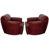 Pair of Streamline Art Deco Chairs in Antique Oxblood Leather