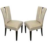 Four Paul Laszlo Corset Chairs in Pale Silver Leather w/ Black