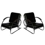 Pair of Streamline Moderne Art Deco Tubular Chrome Chairs