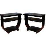 Pair of Streamline Art Deco Tables in Cherry and Black Lacquer
