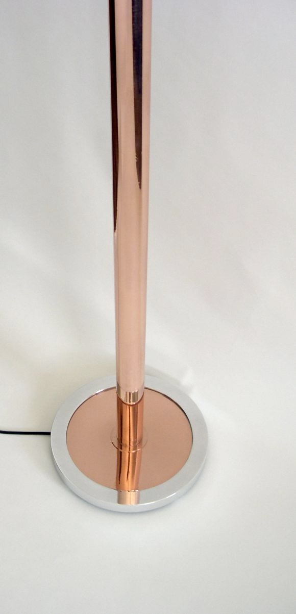 American Pair of Art Deco Moderne Chrome, Copper & Lucite Torchiere Lamps