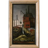 Important WPA Oil Painting by George Picken "Waterfront"