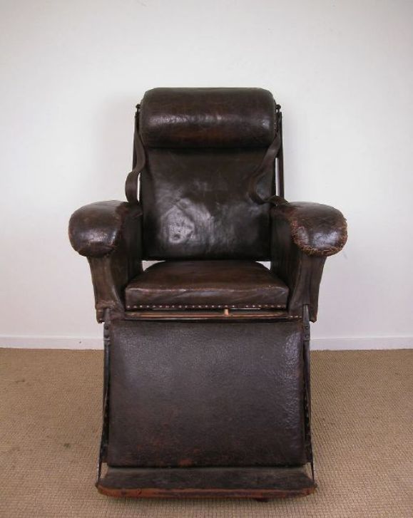 A French Napoleon III Brown Leather Dentist Chair, Many Adjustable Parts