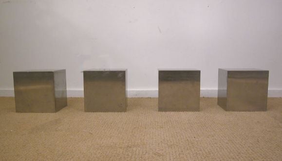 Four Silver Metal Cubes as Side Table