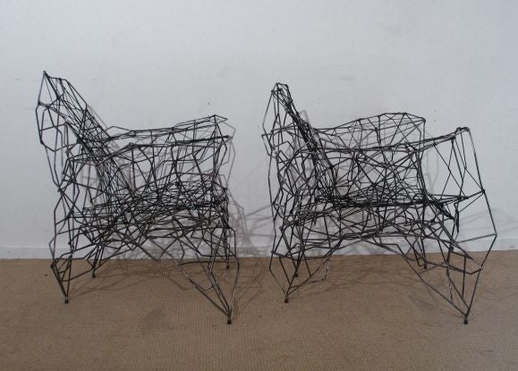 A Pair of Contemporary Steel and Twine, 
