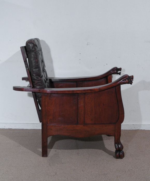 Italian Walnut Morris Chair with Leather Cushions