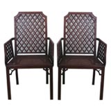 A Pair of Carved Trellis, Chinese Chippendale Armchairs