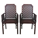 A Pair of Carved Trellis, Chinese Chippendale Armchairs
