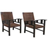 A Pair of Francis Jordain Rush Fauteuil